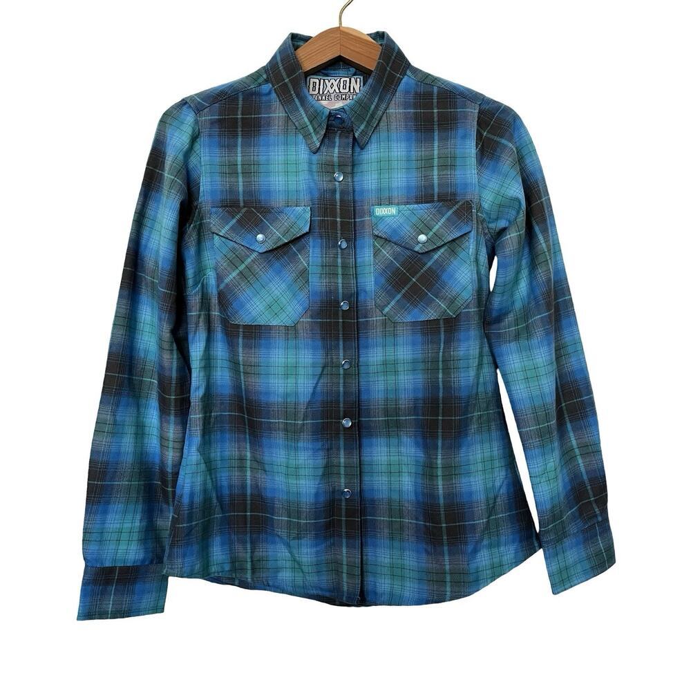 Dixxon Flannel Co Big Sur Pearl Snap Flannel‎ Shirt Size S Blue Plaid Country